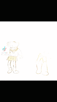 a black and white drawing of a girl standing next to another girl .