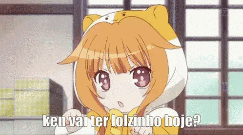 a girl in a cat costume is standing in front of a window and asking ken vai ter lolzinho hoje ?