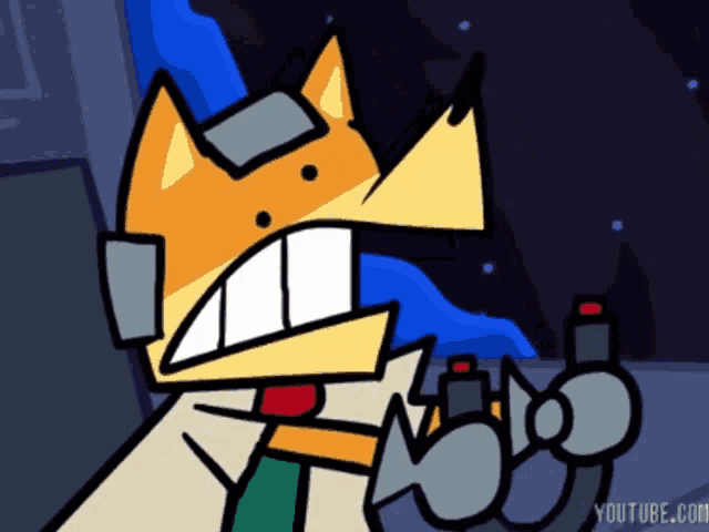 a cartoon of a fox holding a gun with youtube.com on the bottom right