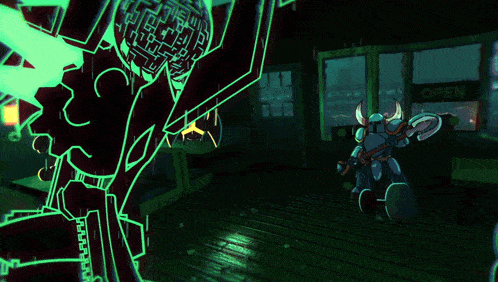 a video game character is fighting another character with a crescent moon in the background