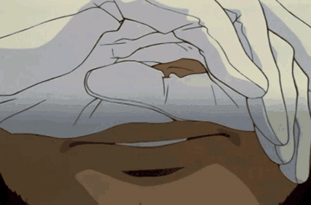 a close up of a person 's face with a white glove on