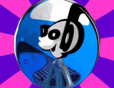 a blue ball with a dalmatian on it with a pink and purple background