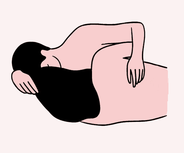 a drawing of a woman laying on her stomach with her head down and her hands on her back .