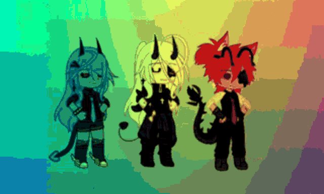 a group of three anime characters standing next to each other
