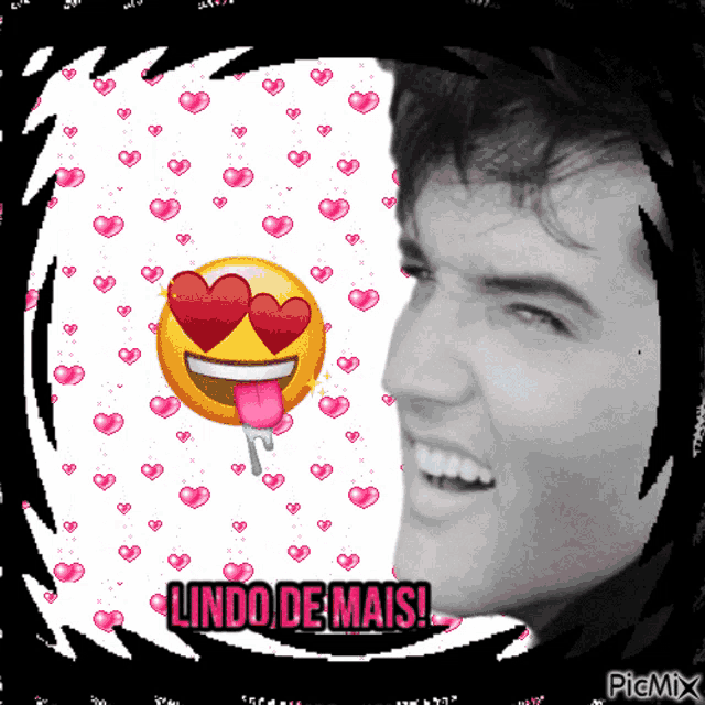 a picture of elvis presley with the words lindo de mais on the bottom right