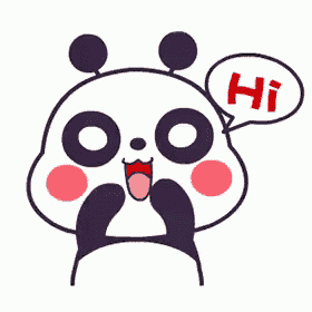 a panda bear with a speech bubble that says `` hi '' .