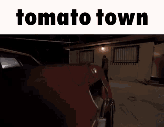 a picture of a car with the words tomato town on the top