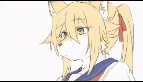 a drawing of a fox with blonde hair being touched by a person 's hand .