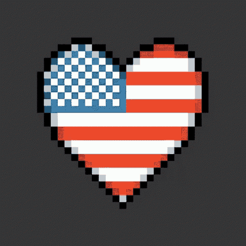 a pixel art heart with an american flag inside