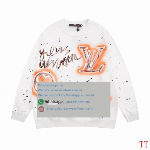 a white louis vuitton sweatshirt with a louis vuitton logo on the front