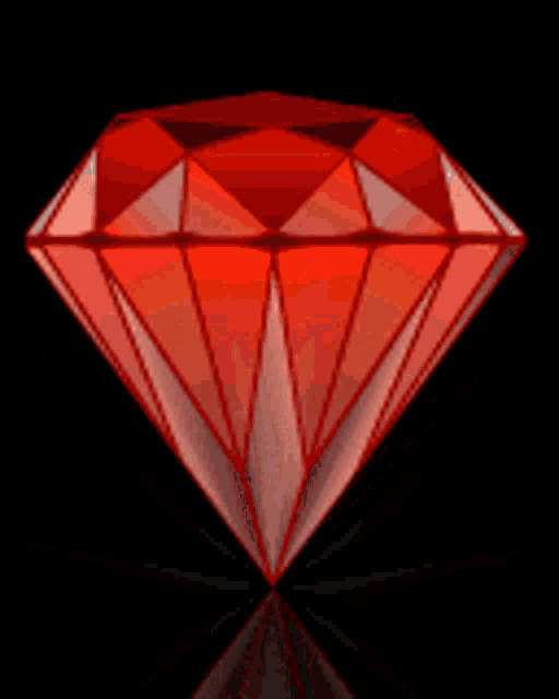 a red diamond on a black background with sparkles on it