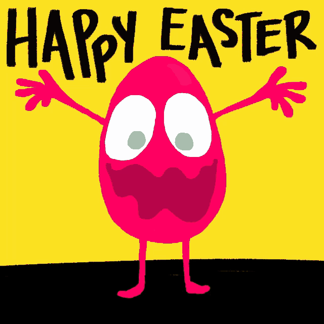a happy easter greeting card with a pink easter egg