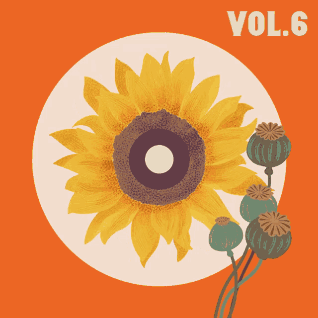 an illustration of a sunflower with the words vol.6 below