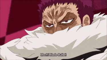 a cartoon character says mochi blade bullet on the bottom