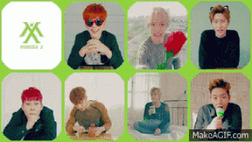 a collage of images with a green x on the top
