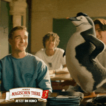 a poster for schuls magischen tiere with a penguin