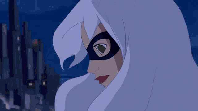 a cartoon character with a black mask on her face
