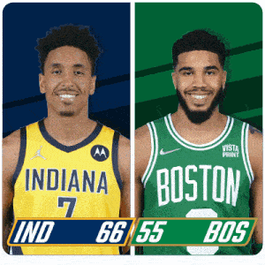 two basketball players from the indiana team and the boston team