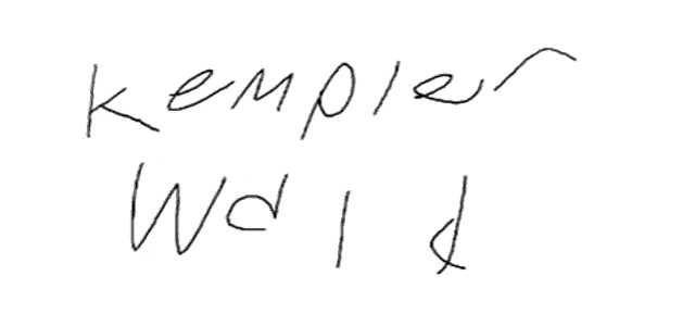 someone has written the name kempler wald on a white background