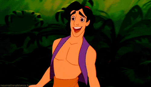 a cartoon of aladdin laying down with a green background