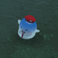 a cartoon character is wearing a red hat