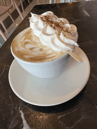 a cup of coffee with whipped cream on top