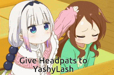 a picture of two anime girls with the words give headpats to yashylash