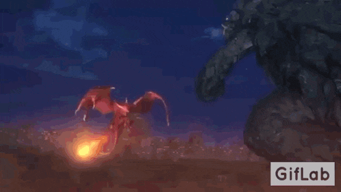 a close up of two monsters fighting each other with a giflab watermark in the corner .
