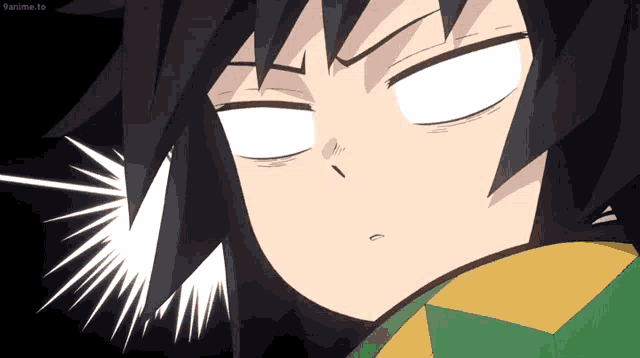 a close up of a anime character 's face with a black background