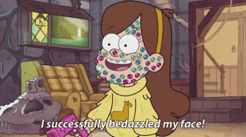 a cartoon of a girl with rhinestones on her face and the words i successfully bedazzled my face