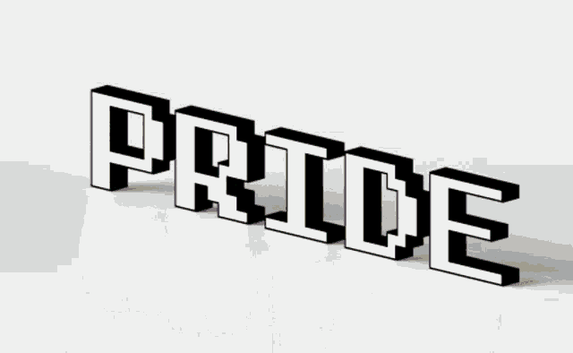 a 3d rendering of the word pride with a rainbow colored background