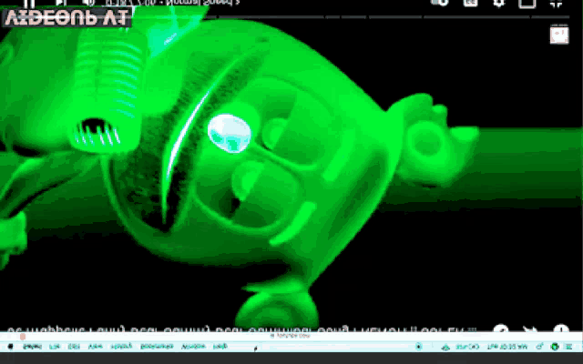 a computer screen shows a green object and the words " aideen at "