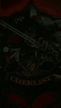 a logo for a squad checklist with a skeleton holding a sword