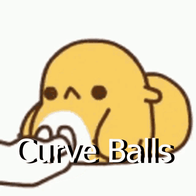 a cartoon character with the words curve balls written below it