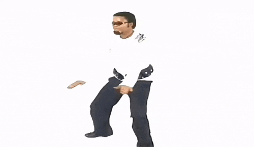 a man in a white shirt and black pants is standing on a white background