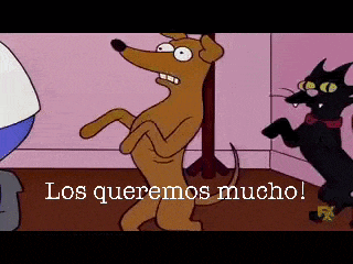 a cartoon of a dog standing on its hind legs with the words los queremos mucho below it