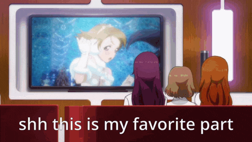 three girls are sitting in front of a television with the words shh this is my favorite part below them