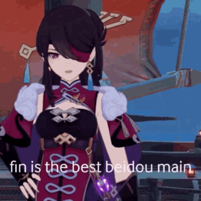a cartoon character with the words fin is the best beidou main