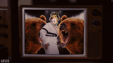 a tv screen shows two bears and the words i 'm a bad boy on it