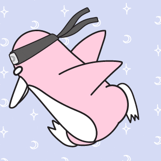 a drawing of a pink and white penguin wearing a bandana