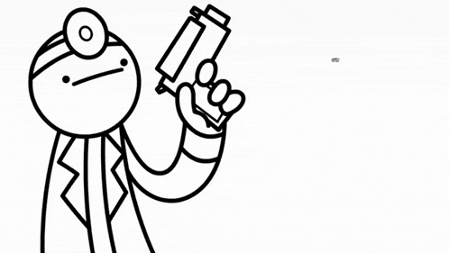 a black and white drawing of a doctor holding a gun