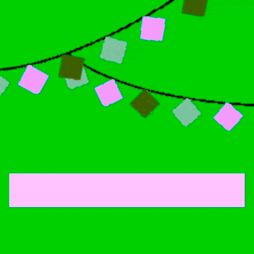 a green background with arabic writing and a string of pink squares