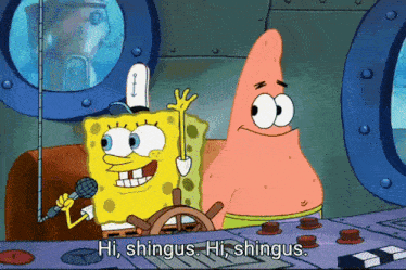 spongebob and patrick from spongebob squarepants say hi shingus hi shingus