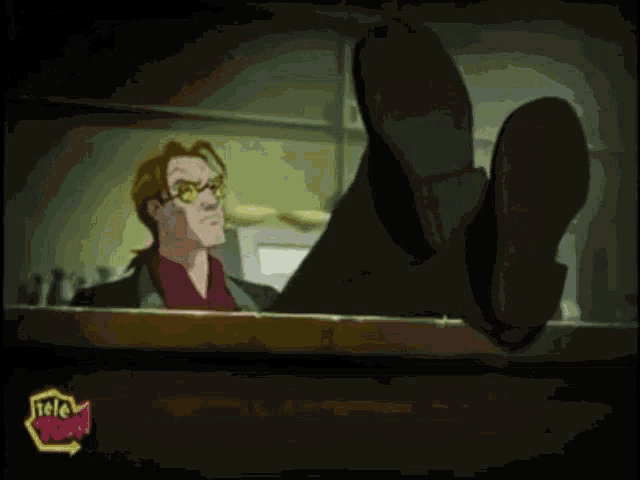 a cartoon of a man with tele toon written on it