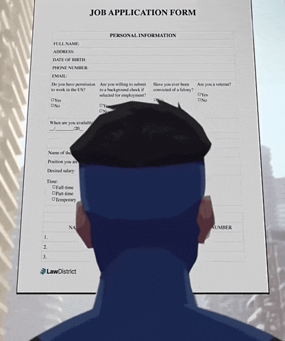a man is looking at a job application form from lawdistrict