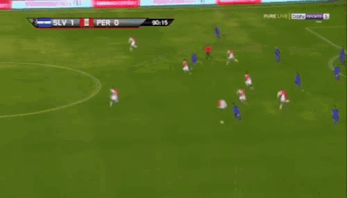 a soccer game between slv and per is being played
