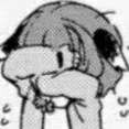 a black and white drawing of a girl covering her face with her hand .