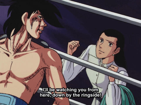 a man in a boxing ring says i 'll be watching you from here