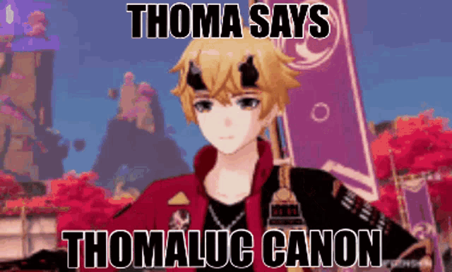 a video game character with horns on his head and the words thoma says thomaluc canon on the bottom
