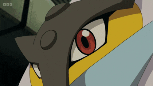 a close up of a cartoon character 's face with bbc written on the bottom